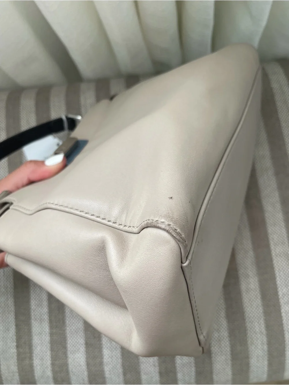 Fendi Peekaboo Small Beige Leather Top Handle Bag